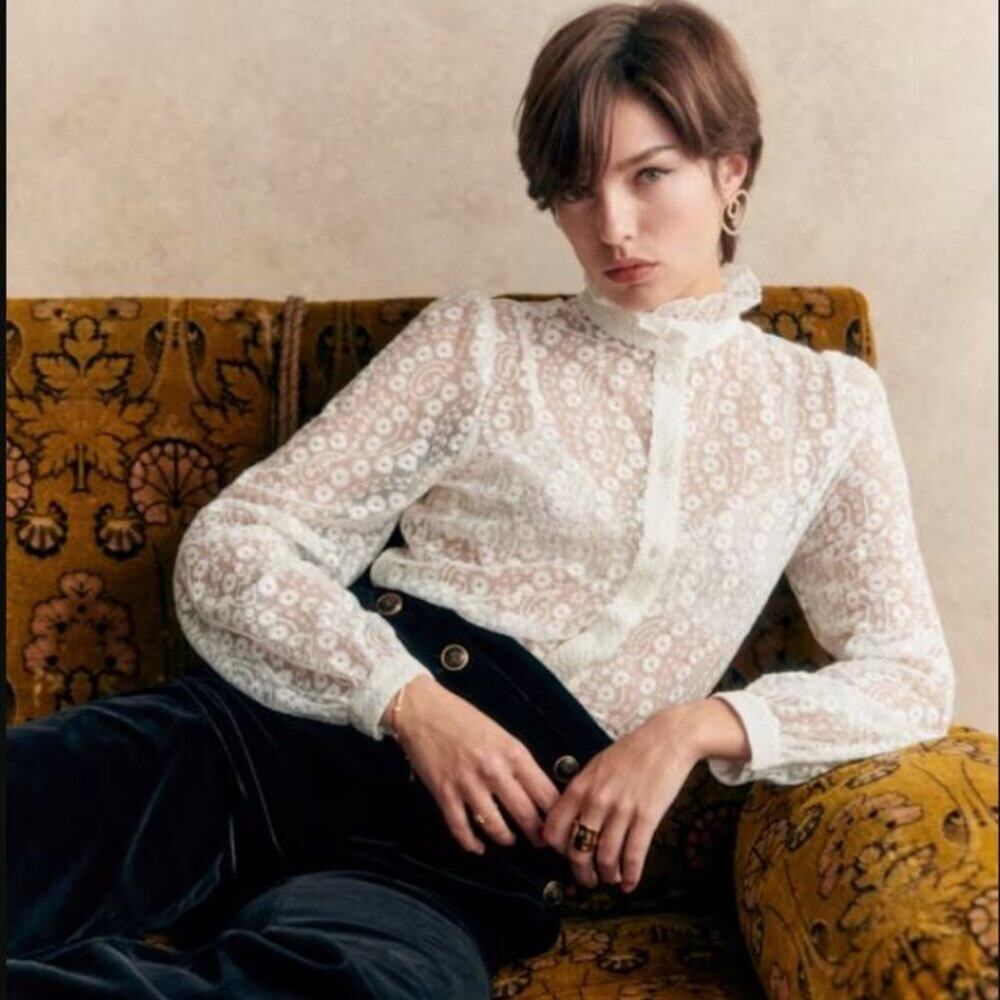 NEW Sezane Chemise Cathy  Broderie Button Front Top Sz 34 US XS/2 - Picture 2 of 9